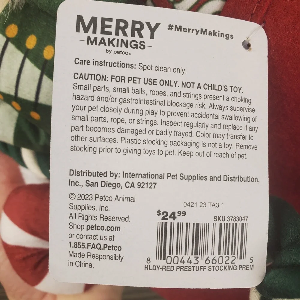 Merry Makings Red Premium Pre-stuffed Pet Stocking Dog Toys, Medium Bone Shape